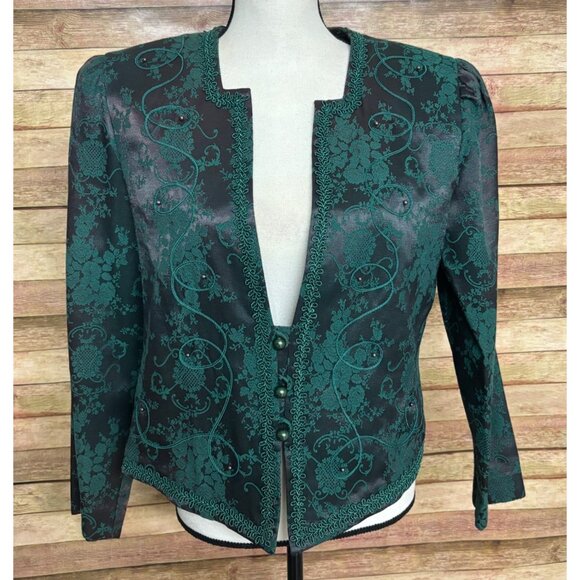 Vintage Nah Nah Collection Green Jacket & Maxi Dress Size M Jacquard Embroidered - Picture 4 of 14